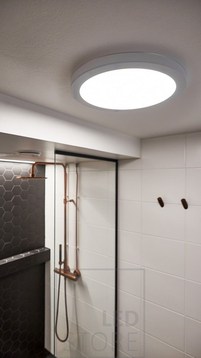 Dimmable and moisture-proof (IP44), this surface-mounted LED ceiling light provides bright illumination and, with its sleek design, is ideal for general lighting throughout your home. Ledstore.fi